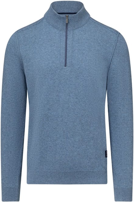 State Of Art Half Zip Trui Wool Blend Melange Blauw - Maat M - Heren - Pullovers