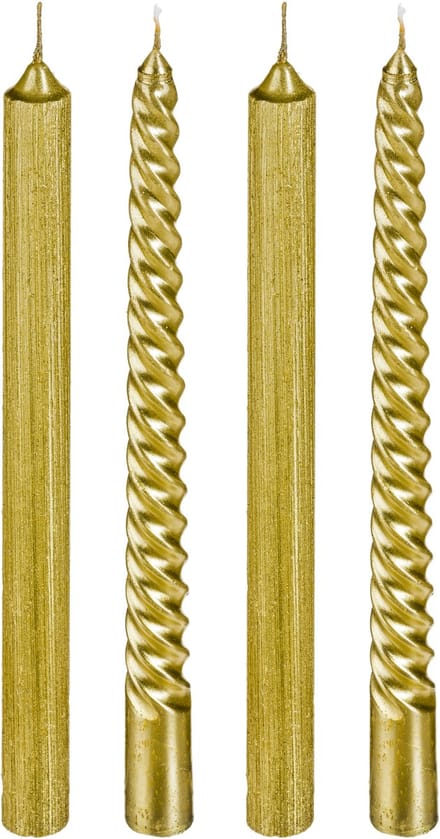 JJA - 4 gedraaide gouden en glitter kaarsen 25 cm