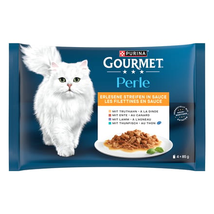 4 + 1 gratis! Gourmet Perle natvoer voor katten  - Kalkoen, Tonijn, Eend & Lam 20 x 85 g