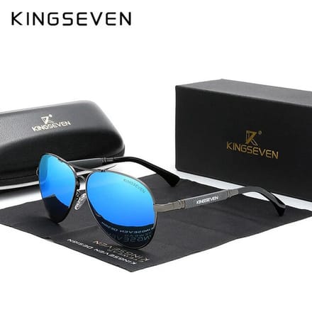 KINGSEVEN 7730 Unisex Zonnebril - Pilotenbril - Zwart-Metallic Frame met Blauwe Lenzen