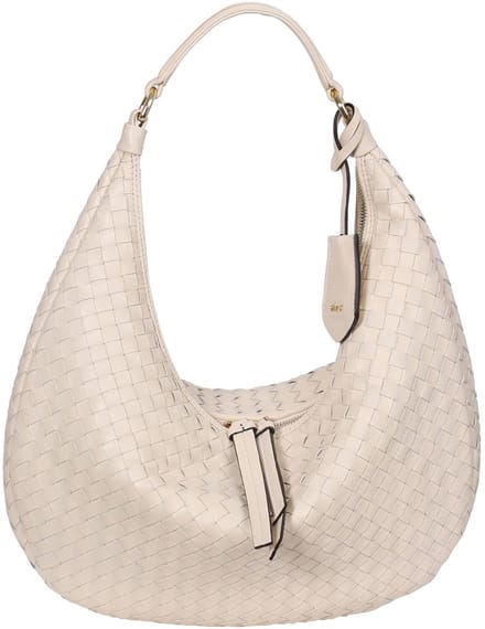 abro Leren schoudertas Leather Piuma Weaving Hobo Bag Nana Beige crème
