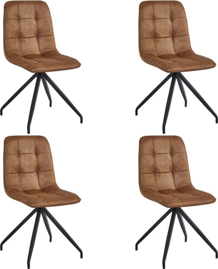Colenis - Farucci Eetkamerstoel - Set Van 4 - Cognac - Microfiber Stof - Moderne Eetkamerstoel Met Spinpoot