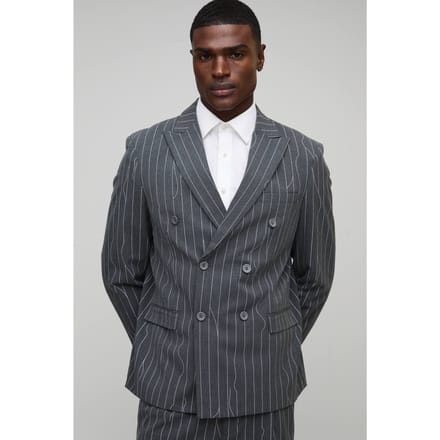 Oversized Warped Pinstripe Blazer | Charcoal | Size 38