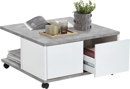 Vierkante salontafel Twin 70x36x70 breed in grijs beton met wit