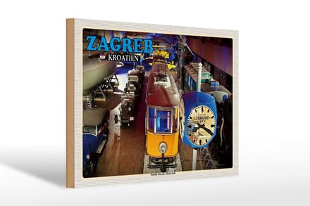 Holzschild Reise 30x20cm Zagreb Kroatien Technik Museum Tesla Deko