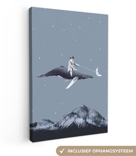 Canvas - Abstract - Walvis - Jongen - Man - Bergen - Abstracte - 40x60 cm - Schilderijen op canvas - Canvasdoek