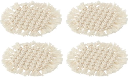 J-Line onderzetter Rond Macramé - polyester - beige - 4 stuks