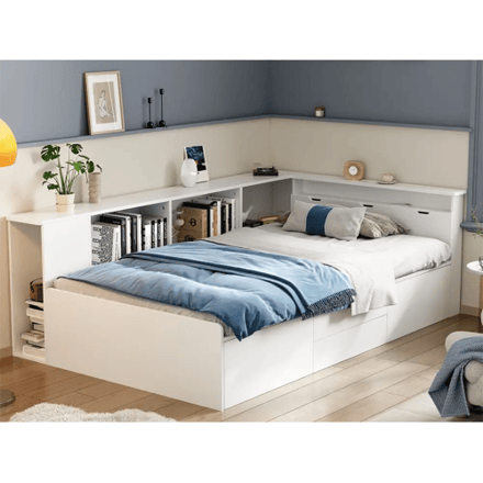 ModernLuxe Eenpersoonsbed 90x200cm in massief hout - met multifunctionele opbergruimte - Wit