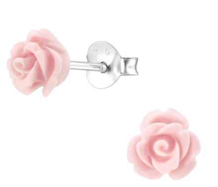 Joy|S - Zilveren roos oorbellen - roze roosje - 6 mm - kinderoorbellen
