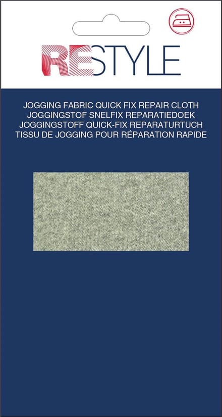 Restyle Snelfix reparatiedoek Jogging 12 x 45 cm opstrijkbaar Licht Grijs