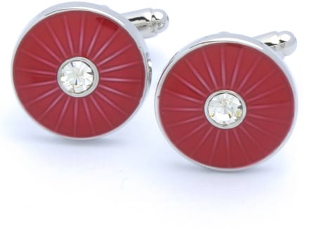 Manchetknopen - Rood Rond met Witte Steen