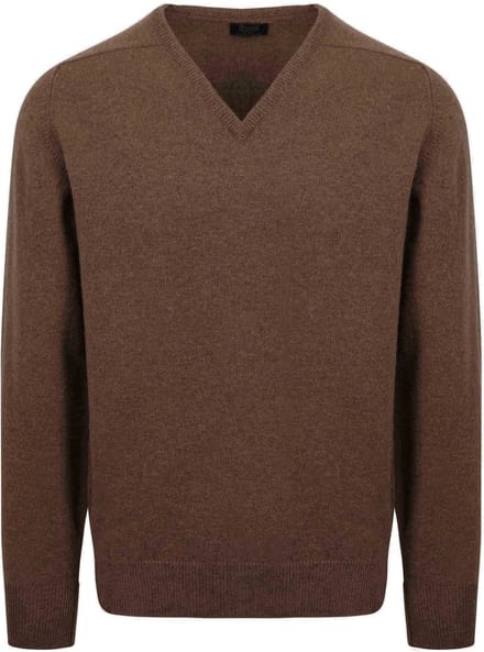 William Lockie V-Hals Lamswol Mocha - Maat M - Heren - Pullovers