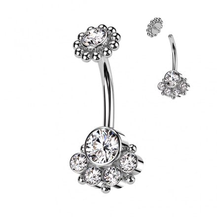 Navelpiercing PVD beaded balls rondom - zilver - LMPiercings