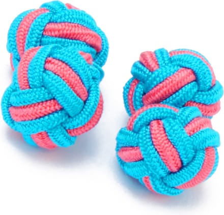Manchetknopen - Zijden Knoop met Blauw en Roze