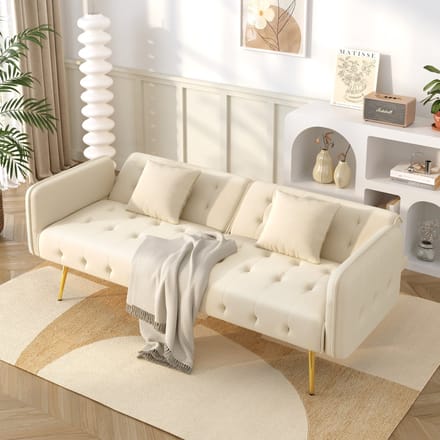 STILVORA Sofa - Multifunctioneel Tweezits Sofa Bed - Verstelbare Rugleuning & Armleuning - Voor Woonkamer - Velours Beige
