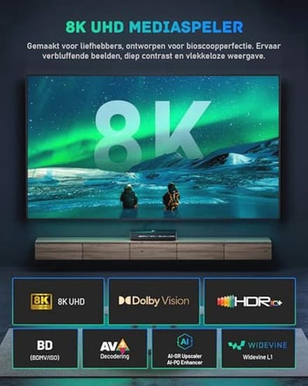 8K Android TV Box met 4K BD Mediaspeler en Dolby Vision