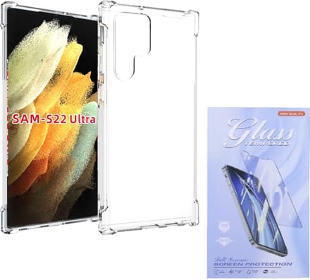 Shockproof Hoesje Geschikt voor: Samsung Galaxy S22 Ultra - Anti -Shock Silicone - Transparant + 2x Screenprotector