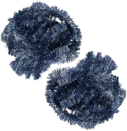 2x decoris kerstslinger-guirlande - donkerblauw - glanzend lametta - 270 cm
