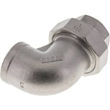 90° L-Koppeling Wartelmoer Rp1'' Binnendraad RVS Vlakke Afdichting PTFE 16bar