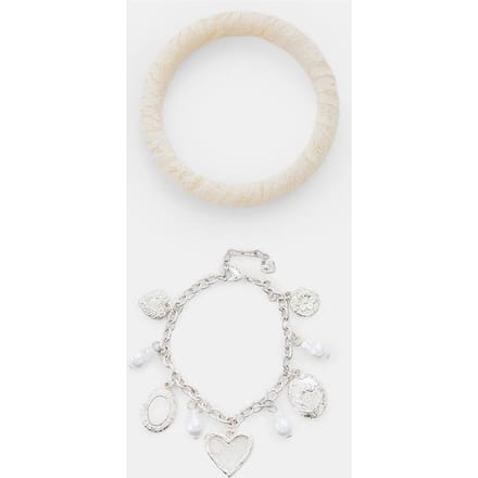 Stradivarius Set van 2 gecombineerde armbanden met bedels  Grijs OS