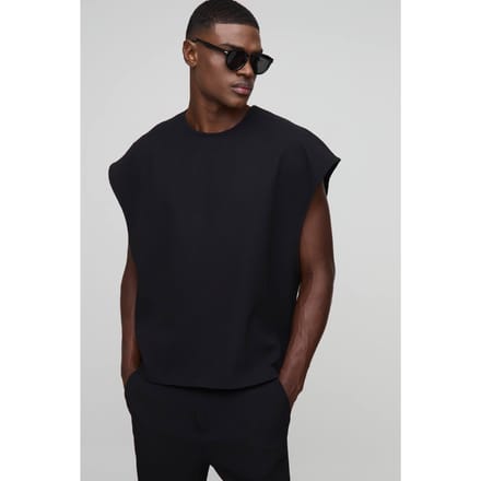 Oversized Boxy Gepleegde Tanktop met Cap Sleeve | Black | Size Medium