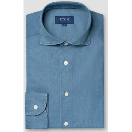 Eton Overhemd Garment Washed Lightweight Denim Twill Blauw / male