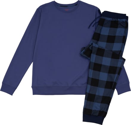 La V pyjamaset voor heren met flanel joggingbroek Jeans blauw S