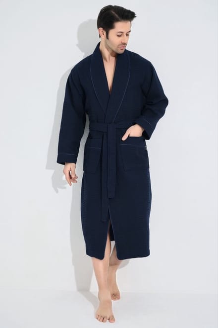 Heren Waffle Badjas Denis / Donker Blauw / XXL