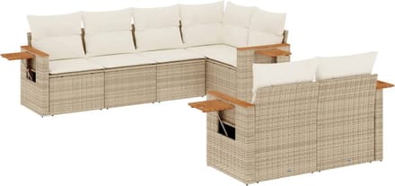 vidaXL - 7-delige - Loungeset - met - kussens - poly - rattan - beige