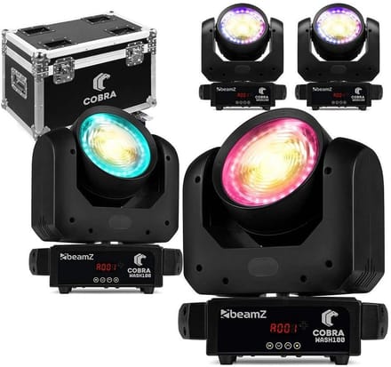 BeamZ Cobra Wash100 LED wash moving head set - Set van 4 stuks in flightcase - Wash moving heads - CW/WW
