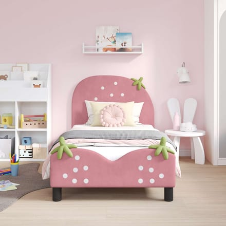 vidaXL - Kinderen - bedframe - met - hoofdboard - Roze - 80 - x - 160 - cm - Fluweel