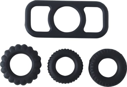 Banoch | Cockring set van zwart siliconen | 4 delig | penisring