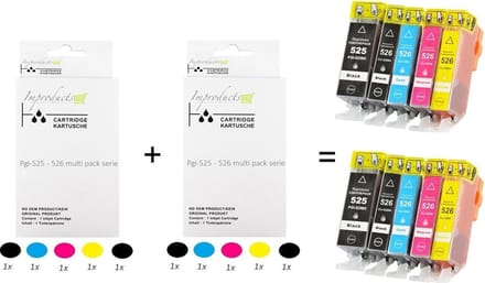 Improducts® Inkt cartridges - Alternatief Canon PGI-525 / CLI-526 XL multi pack 10 stuks