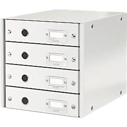 Leitz Wow Click & Store Ladekast Met 4 Laden - 81% Gerecycled Karton - Voor A4 Formaten - Ruimtebesparende Opberger - Wit