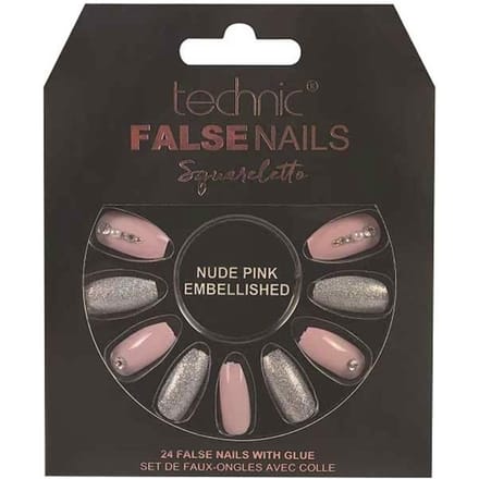 Technic False Nails Squareletto Nude Pink Embellished 24 st