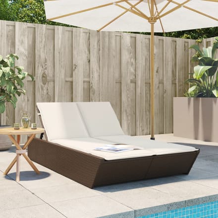 vidaXL - Ligbed - 2-persoons - met - kussens - poly - rattan - bruin