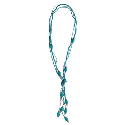 Behave - Ketting Turquoise met Kralen en Knoop - Boho-Stijl