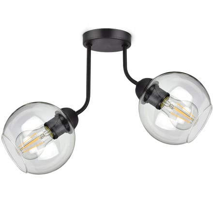 Merkloze Hanglamp met 2 Glazen Bollen, Zwart/Transparant, E27