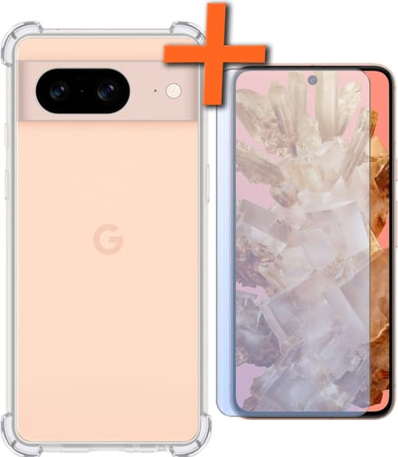 Hoes - Met Screenprotector - Geschikt voor Google Pixel 8 - Sterk & Shockproof - Siliconen Case - Back Cover - Telefoon Hoes - Shock Proof - Transparant