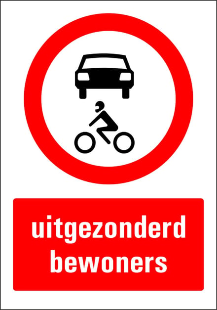 Uitgezonderd bewoners sticker 148 x 210 mm