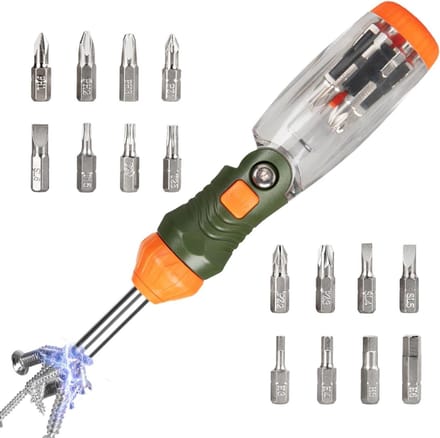 Ratelschroevendraaier - Verstelbare Schroevendraaier - Klus Klussen - Met 16 Bits - 025 inch - Veelkleurig