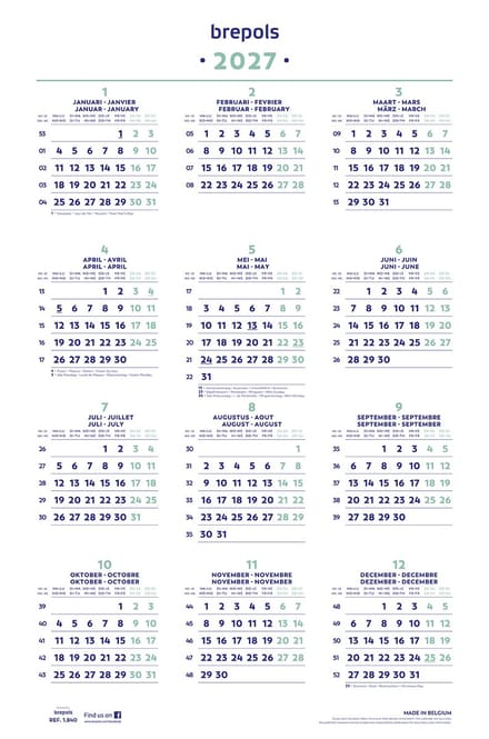 Brepols Jaarkalender - 2027 - Posterformaat - 40 x 60.5 cm