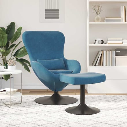 vidaXL - Ei - Stoel - met - Voetensteun - with - Footstool - Blauw - Fluweel