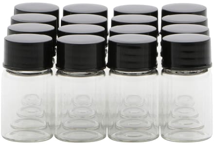 Set van 16 Mini Glas Vials van 5ml met Zwarte Schroefdop voor Reizen, Laboratoriumtests en Opslag