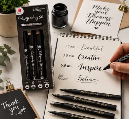 Calligraphy Set – 4 Handlettering Markers – Rose Gold kleur – 2.0 / 3.5 / 5.0 mm + Fineliner