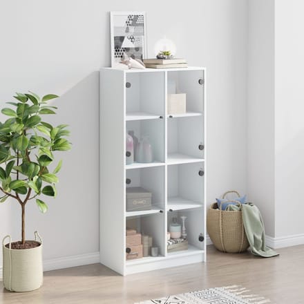 vidaXL - Hoge - kast - met - deuren - 68x37x142 - cm - bewerkt - hout - wit