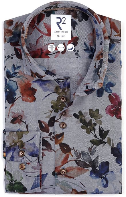 R2 Overhemd Flanel Flower Print Multicolour - Maat 41 - Heren - Overhemden Formeel