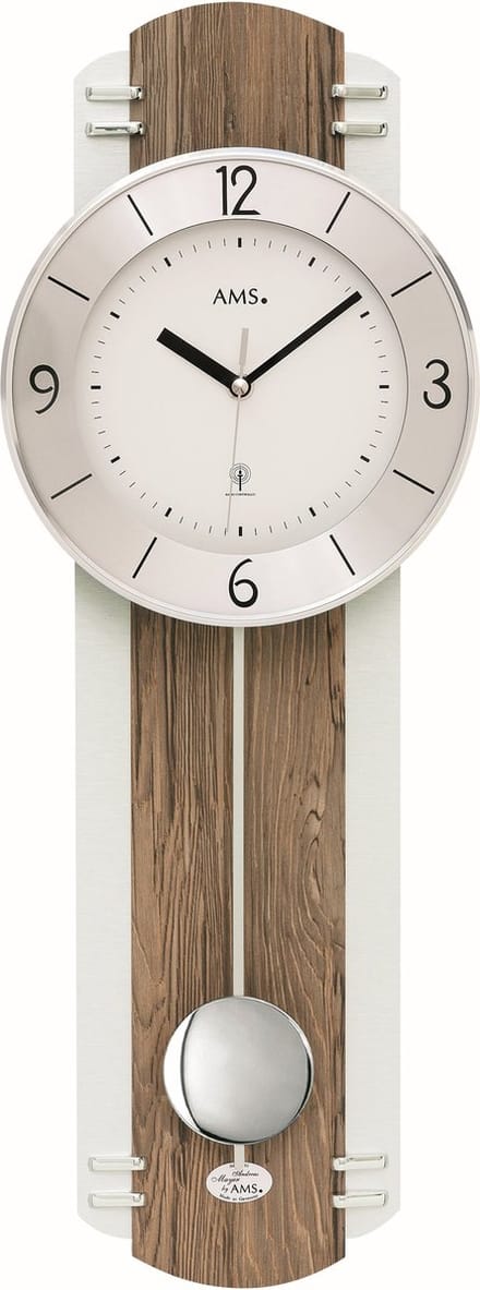AMS Wandklok met slinger Zendergestuurd notenhout 5292