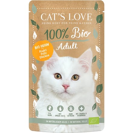 6x100g Cat's Love Organic Kip Kattenvoer Nat