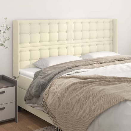 vidaXL - Hoofdbord - met - randen - 203x16x118/128 - cm - kunstleer - crèmekleurig